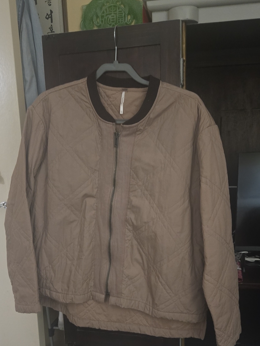 Free People Quilted Lightweight Taupe Bomber Jacket